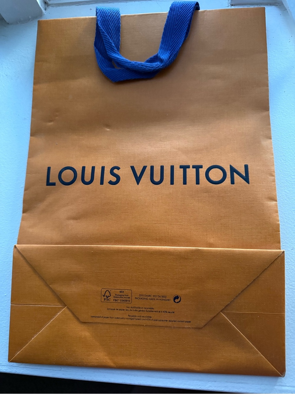 Louis Vuitton Orange Shopping Bag with Blue Logo